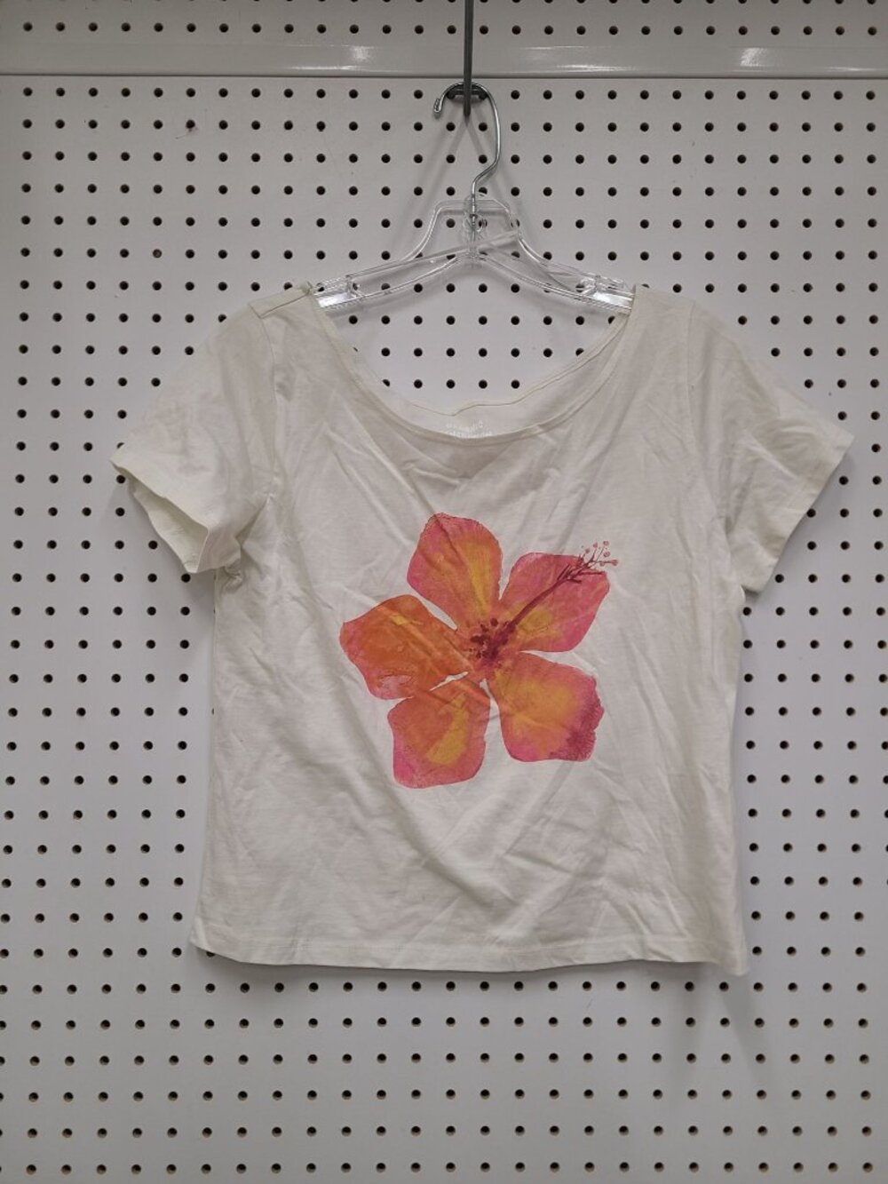 White Organic Cotton T-Shirt With Orange & Pink Floral Print By Organic Generati